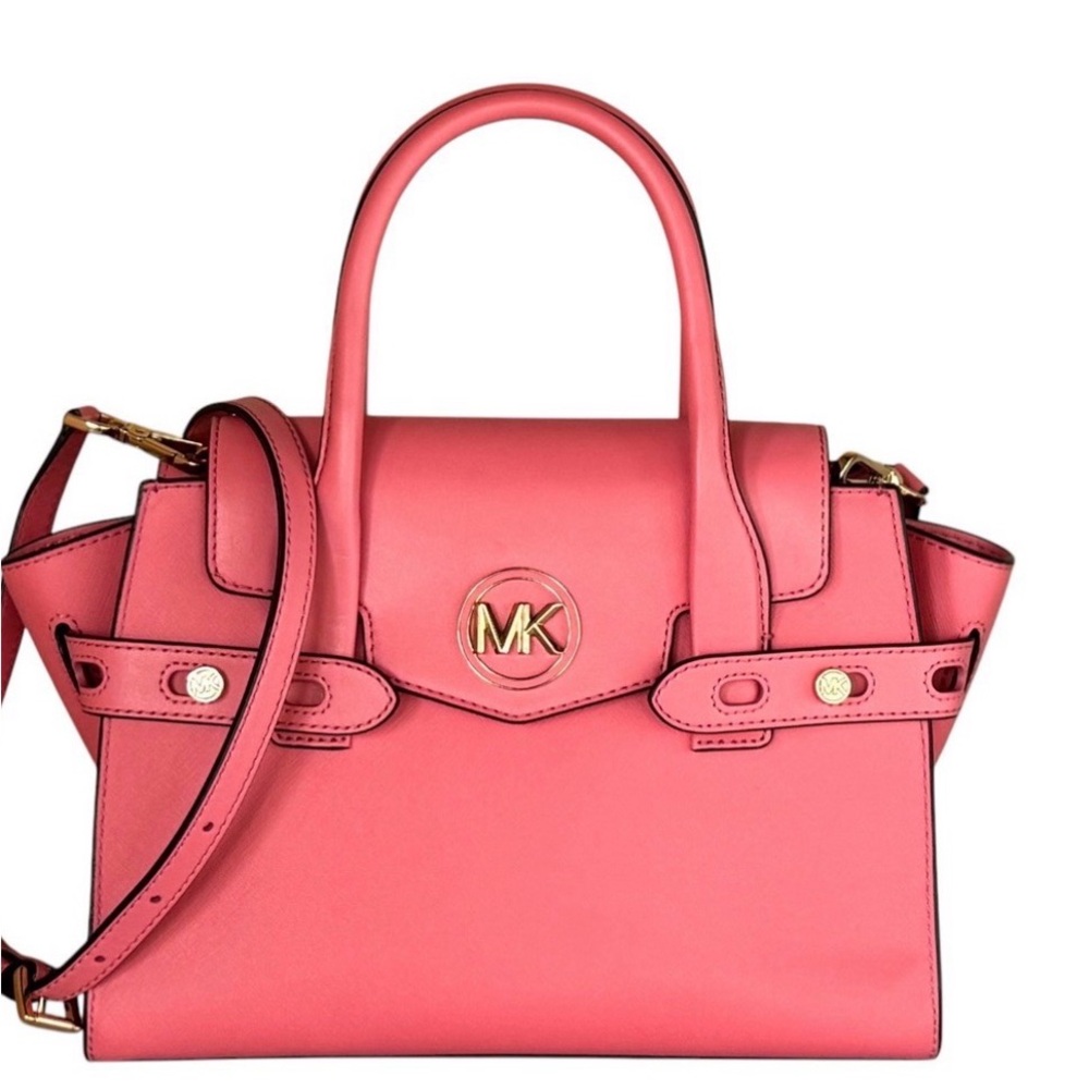 Michael Kors Coral Pink Leather Tote with Gold Accents